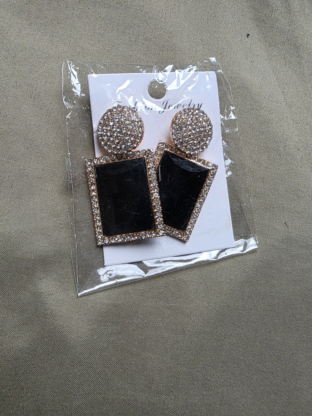 Fashion Jewelry Black and Gold Rhinestone Drop Earrings